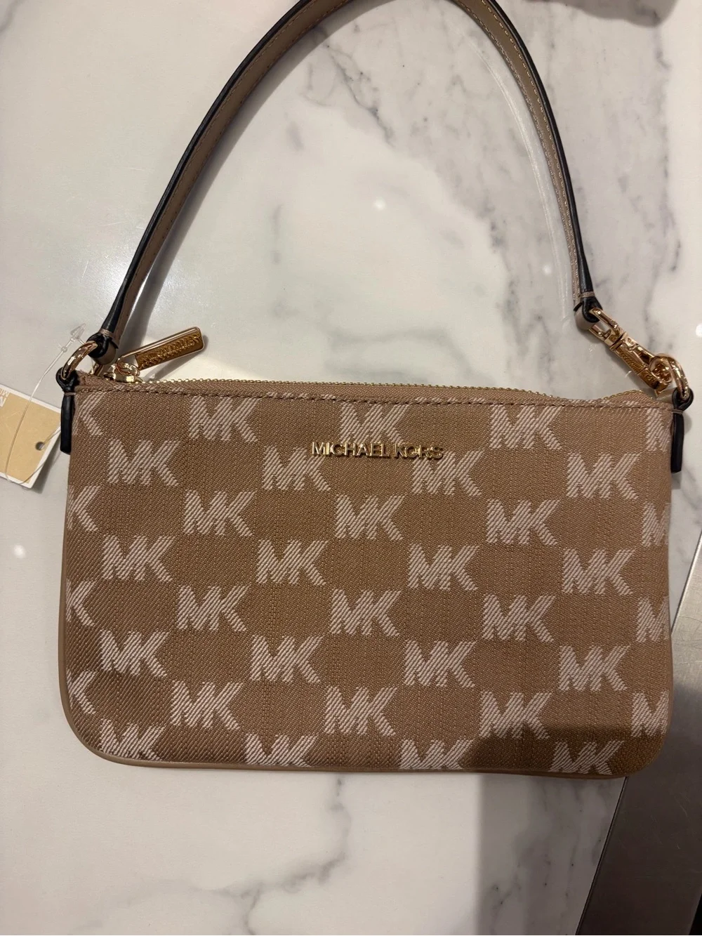 Michael Kors Signature Wristlet Clutch signature logo pink / brown/green